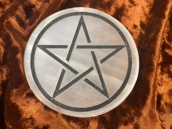 Selenite Altar Tile - Pentagram