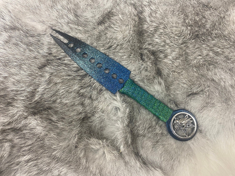 Black Split Blade  - Teal/Green Ombre w/Raven