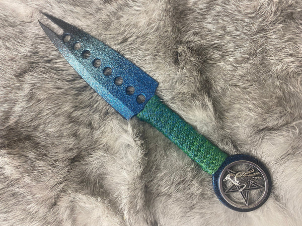 Black Split Blade  - Teal/Green Ombre w/Raven