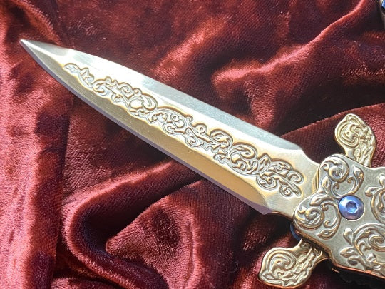 Folding Athame, Ornate Gold