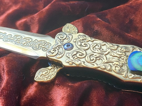 Folding Athame, Ornate Gold