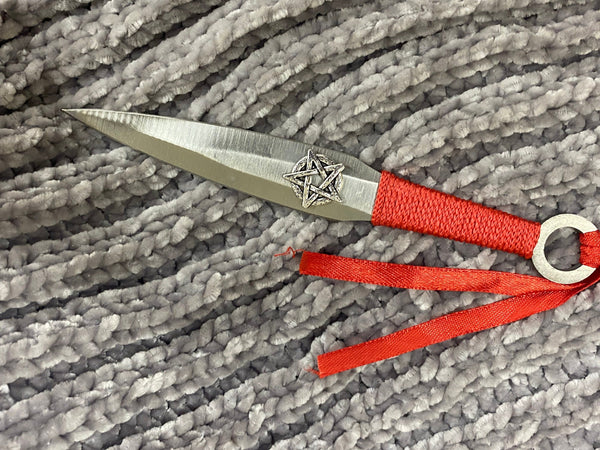 Stainless - Red Satin Wrap w/Tibet Silver Pentacle