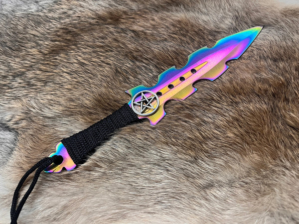 Athame / Dagger - Small - Aurora Borealis Pentacle Rainbow 7.5 Inches