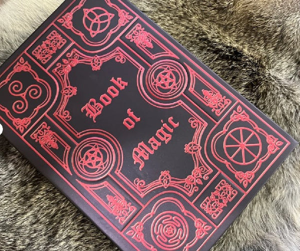 Book of Magic Grimoire Blank Book of Spells / Book of Shadows 5x8 Hardback Red Metallic Black