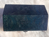 Triple Moon Goddess Box Color Changing Green Purple Metallic Stamped Metal over Wood 4x6 Velvet Lined