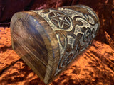 Raven Pentagram Carved Walnut Dome Box