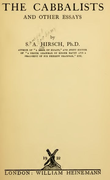 The cabbalists and other essays - S. A. Hirsch (1922).pdf