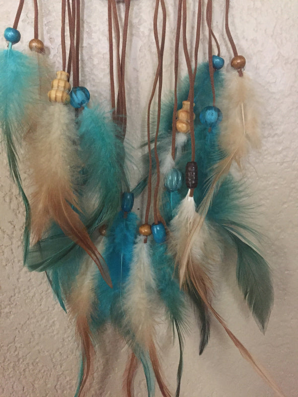 Dream Catcher, Blue/White Feathers