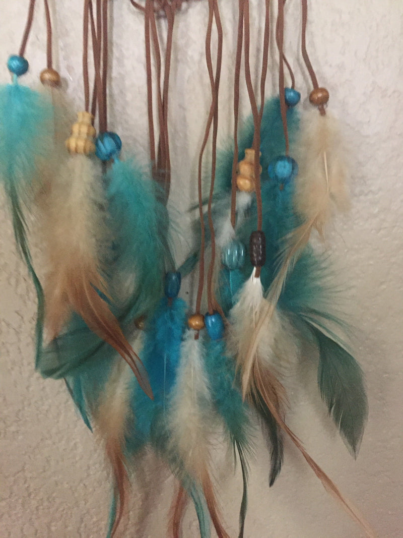 Dream Catcher, Blue/White Feathers