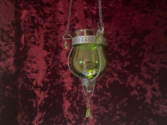 Moroccan Hanging Glass Candle Holder - Green