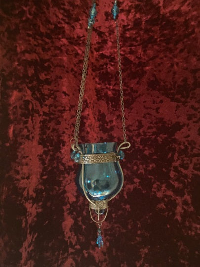 Moroccan Hanging Glass Candle Holder - Blue