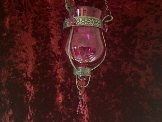 Moroccan Hanging Glass Candle Holder - Pink