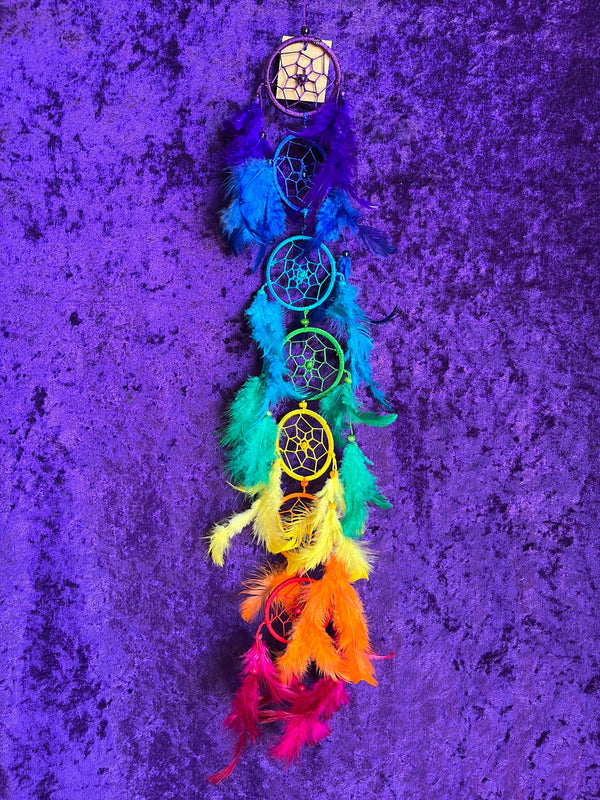 Dream Catcher, Rainbow/Chakra w/Feathers