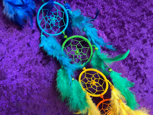 Dream Catcher, Rainbow/Chakra w/Feathers