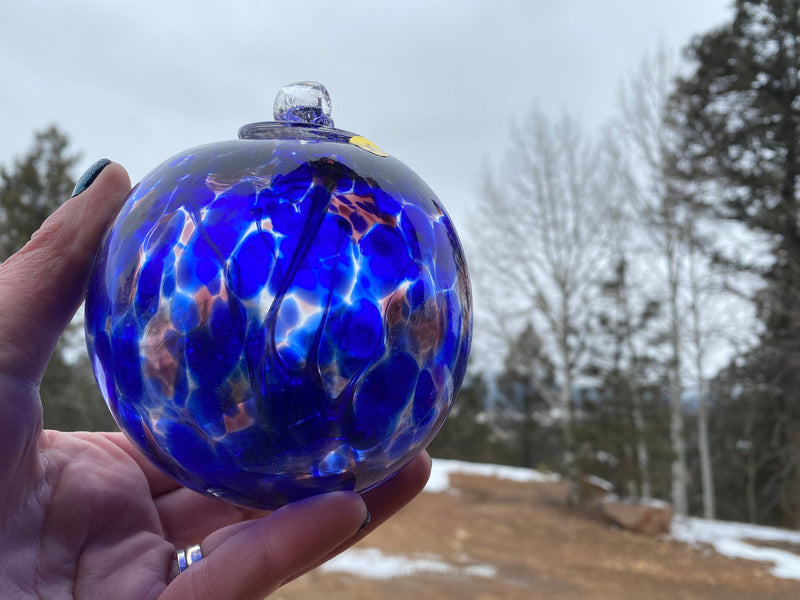 Witch's Ball - Hand Blown Glass Ornament - 4.5 Inches Blue and Purple
