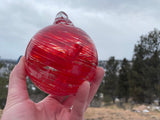 Witch's Ball - Hand Blown Glass Ornament - 4.5 Inches Red Swirl