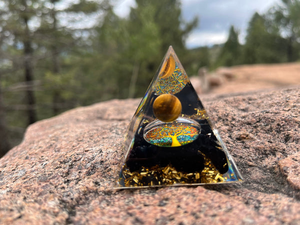 Pyramid - 2 inch w/Tigers Eye/Tree of Life