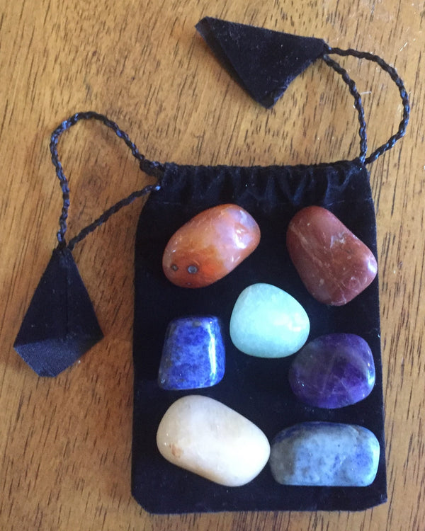 Chakra Gemstone Set (7 Stones) in Black Velvet Bag with Chart