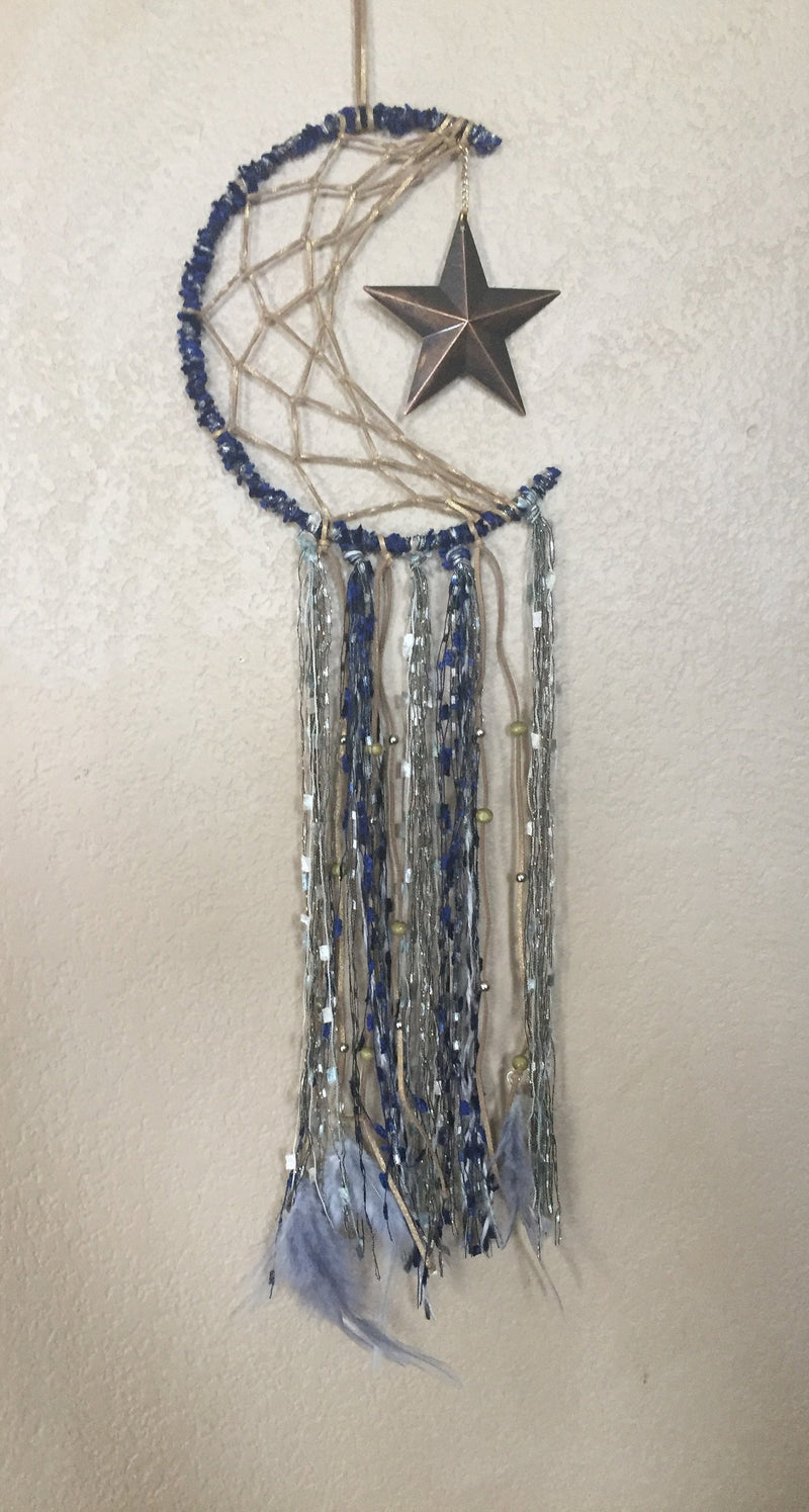 Star Moon Dream Catcher Blue Bronze