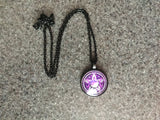 Purple Triple Moon Goddess Necklace Pentagram Black Chain 20 Inches
