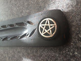 Wood Black Incense Ash Catcher Pentagram 10 Inches