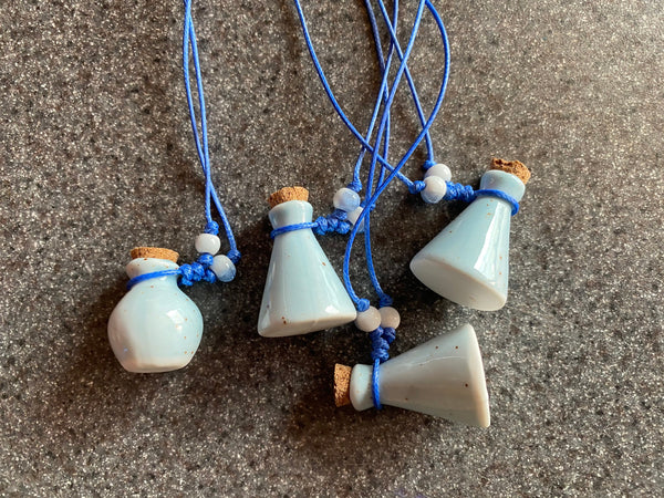 Oil Jar Necklace Ceramic Car Dangle for Spells, Protection, Herbs or More