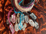 Macrame Quartz Crystal Point Necklace Net Knot Hemp Rope Adjustable - several colors to choose