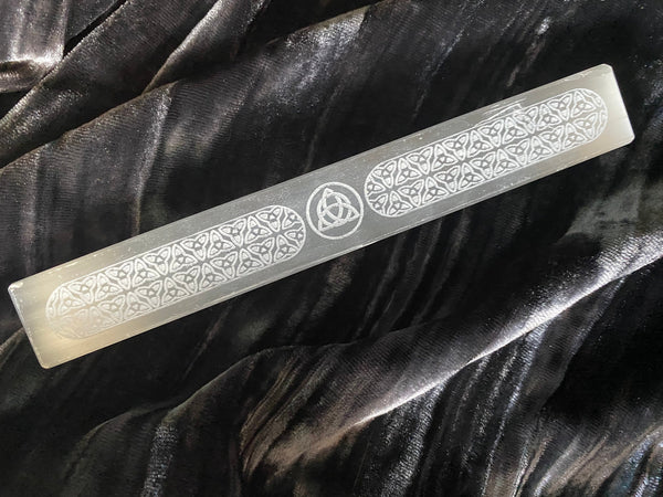 Selenite Triquetra Carved Wand 7 Inches