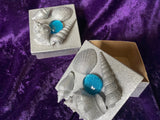 Handmade Herb Box - Paper Mache Seashells and Glass Turquoise Stone