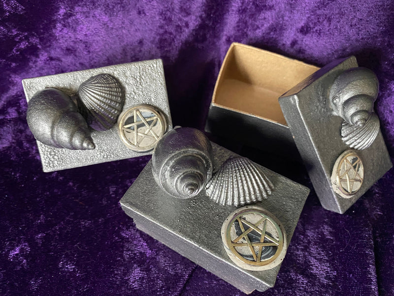 Handmade Herb Box - Paper Mache Seashells and Pentagram