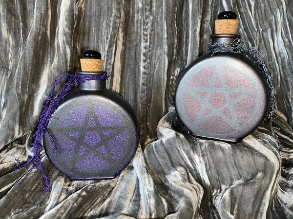 Empty Witch Jar Gunmetal Glass Pentagram Cork 5.5 Inches