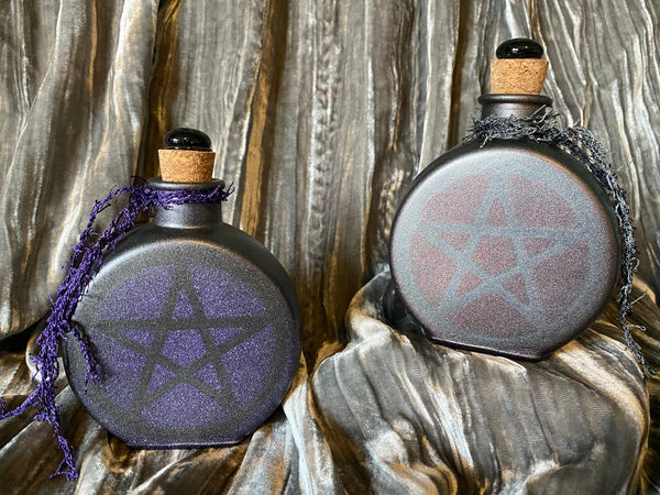 Empty Witch Jar Gunmetal Glass Pentagram Cork 5.5 Inches