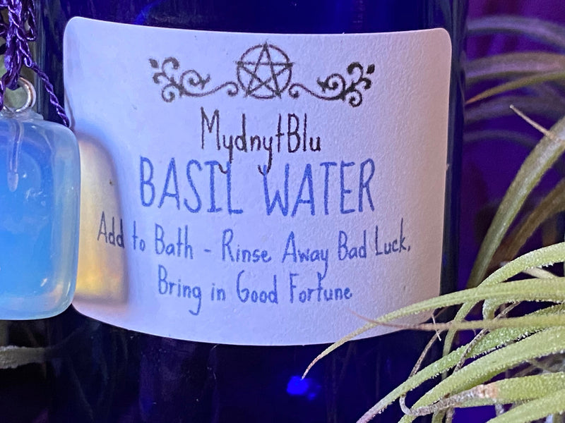 Basil Water in Cobalt Glass Jar