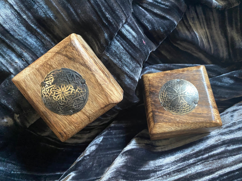Celtic Box Set of 2 - Mango and Metal 2.5 Inch Square Hinged