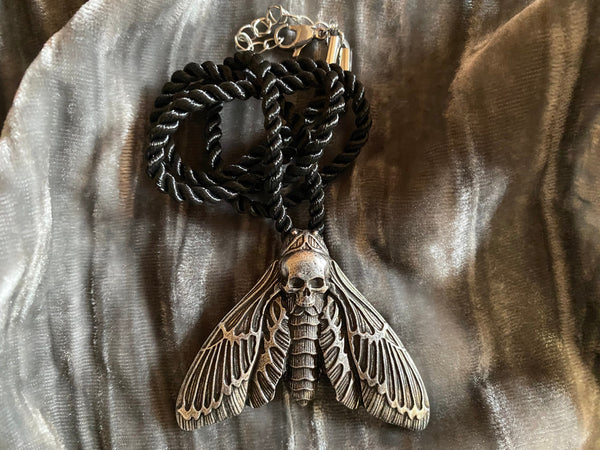 Death's Head Moth Pendant Necklace Rope Cord 20 Inches