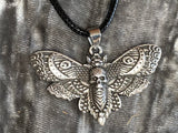 Death's Head Moth Pendant Necklace Leather Cord 20 Inches