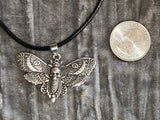 Death's Head Moth Pendant Necklace Leather Cord 20 Inches