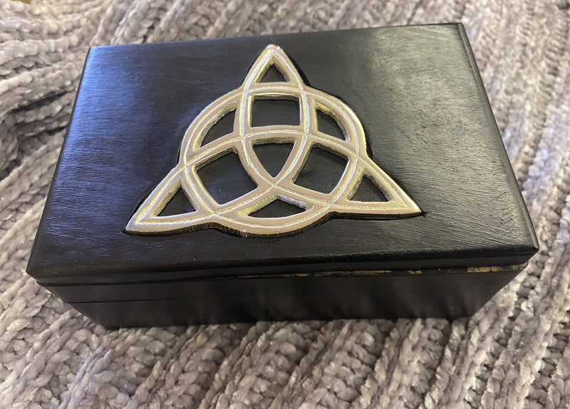 Triquetra Altar Box 4x6 Wood Black Thick Metal Celtic Knot