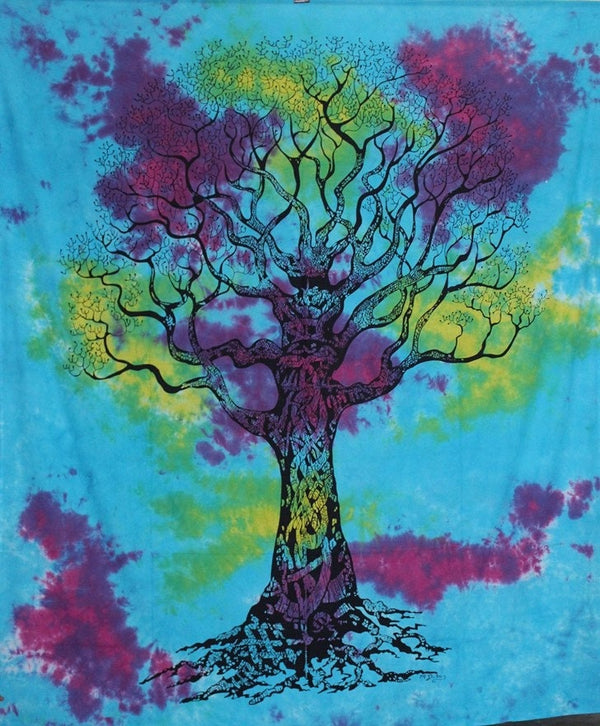 Tree of Life Hand Tie Dye Tapestry Extra Large 84" x 94 Inches Double Size