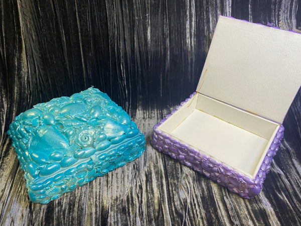 Seashell Pearlized Metallic Box 7x6 Inches Purple or Teal