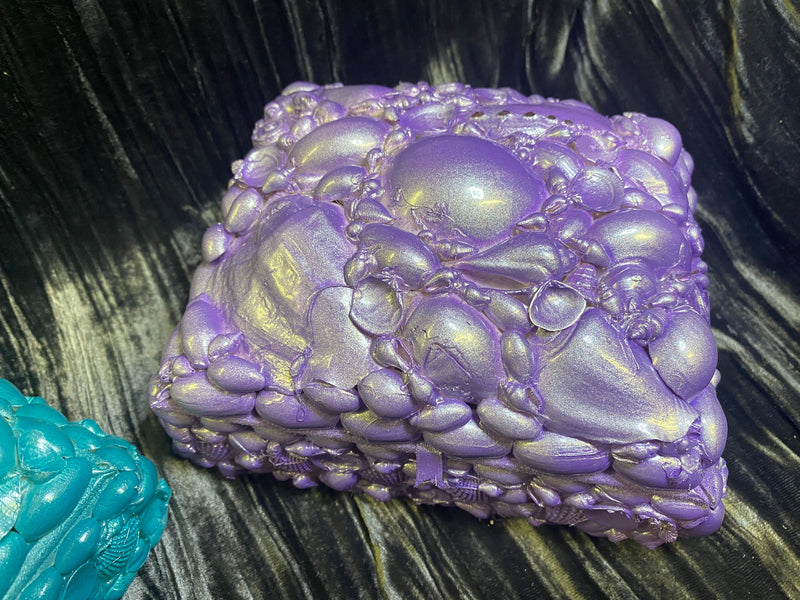 Seashell Pearlized Metallic Box 7x6 Inches Purple or Teal