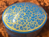 Box Paper Mache Hand Painted Blue and Gold Design 3.5 Inches Handmade Herb/Trinket/Altar