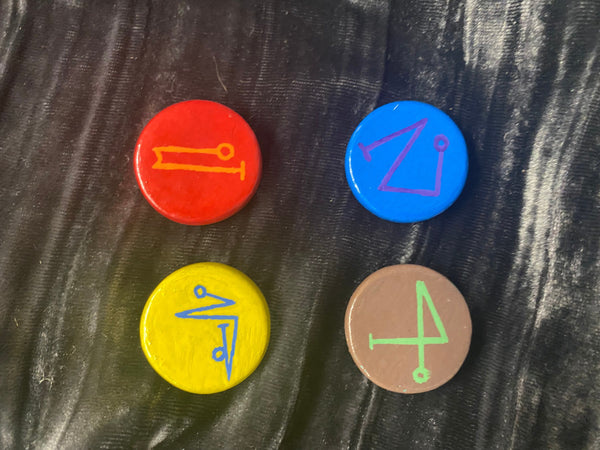 Four Elements Clay Hand Painted Classic and Sumerian Set of Four 1.25 Inches Each Coins Pocket