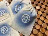Muslin Drawstring Pouches All Natural - Pentacle Painted Embellishment - Pack of Four