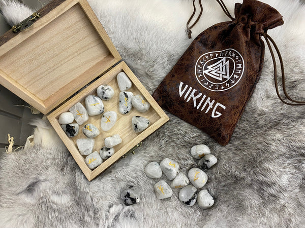 Runes Rainbow Moonstone - Elder Futhark Velvet Pouch