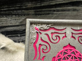 Hot Pink Pewter Box Box Metal Corners Pink Inset - Laser Cut Wood - 5 Inches Handmade Pentacle