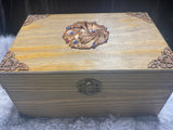 Pine Box Handmade Floral  7.75x5x3.75 Inches Hinged Chest Metal Floral Hand Painted Copper Embellishments