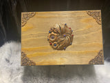 Pine Box Handmade Floral  7.75x5x3.75 Inches Hinged Chest Metal Floral Hand Painted Copper Embellishments