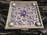 Pewter Box Purple Glass Stones - Laser Cut Wood - 6 Inches Handmade Pentacle